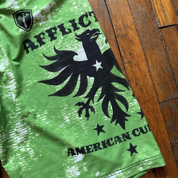 Affliction Board Shorts Mens 38 Green Black MMA Fighting Patches American Custom - Picture 4 of 9